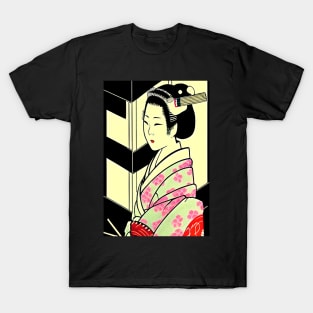 Japanese geisha, woodblock style T-Shirt